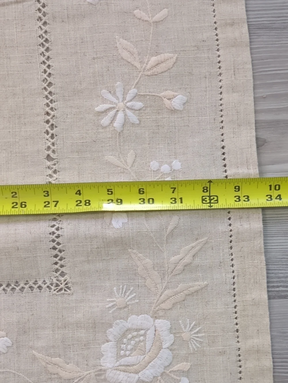 Beautiful vintage table linen set featuring one embroidered square tablecloth an
